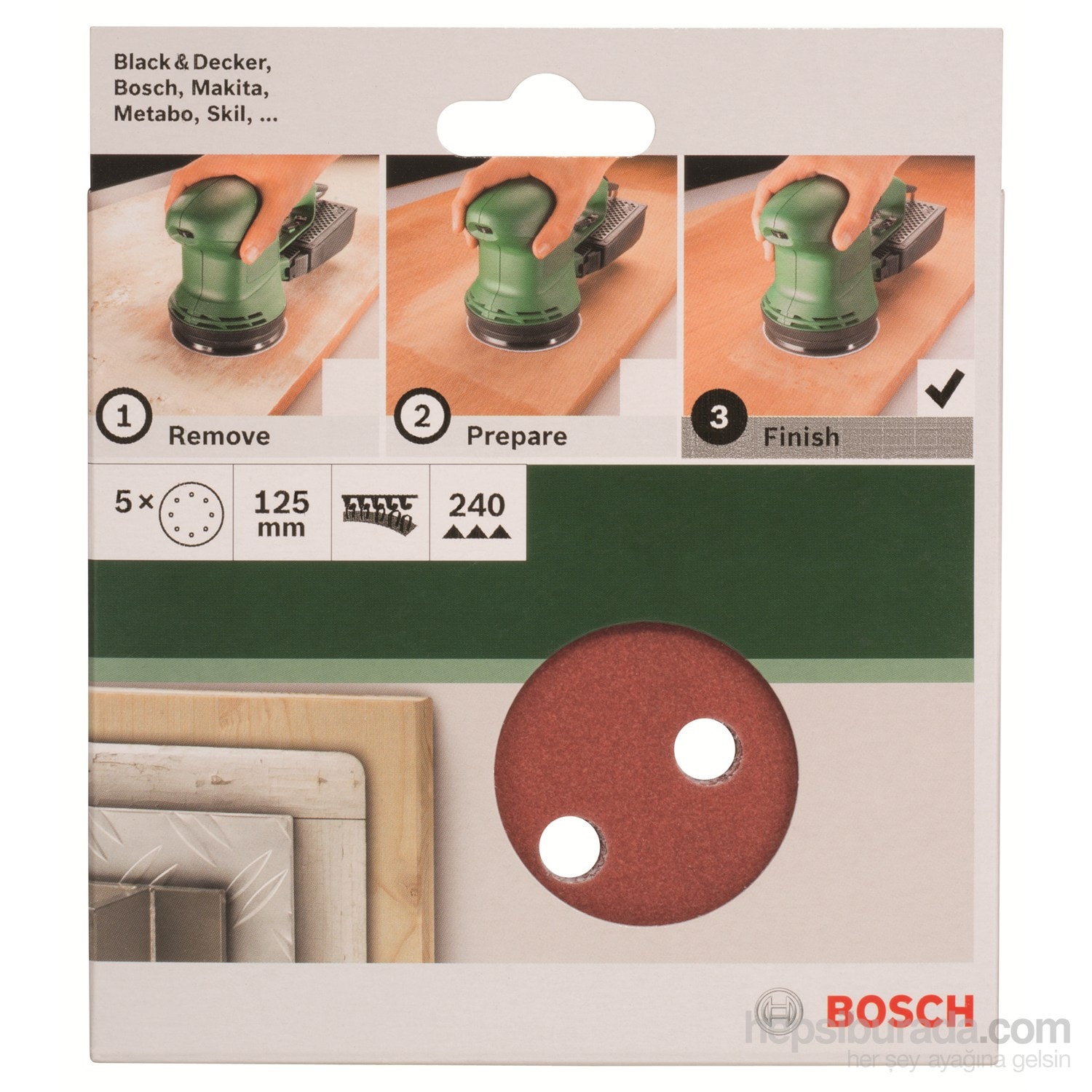 BOSCH - Eksantirik Zımpara Kağıdı 5'Li, 125 Mm 240 Kum 8 Delik