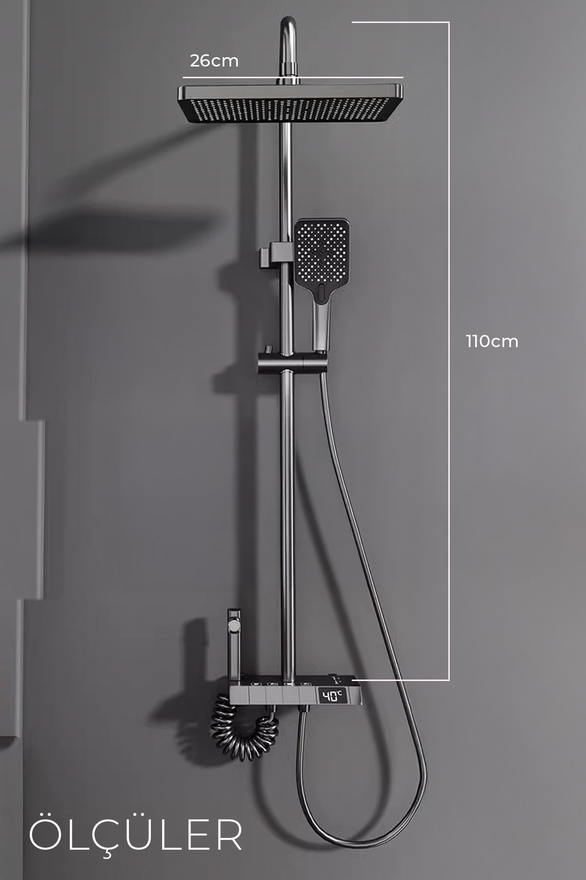 Dijital Led Göstergeli Piyano Tuşlu Termostatik Banyo Batarya Duş Sistemi