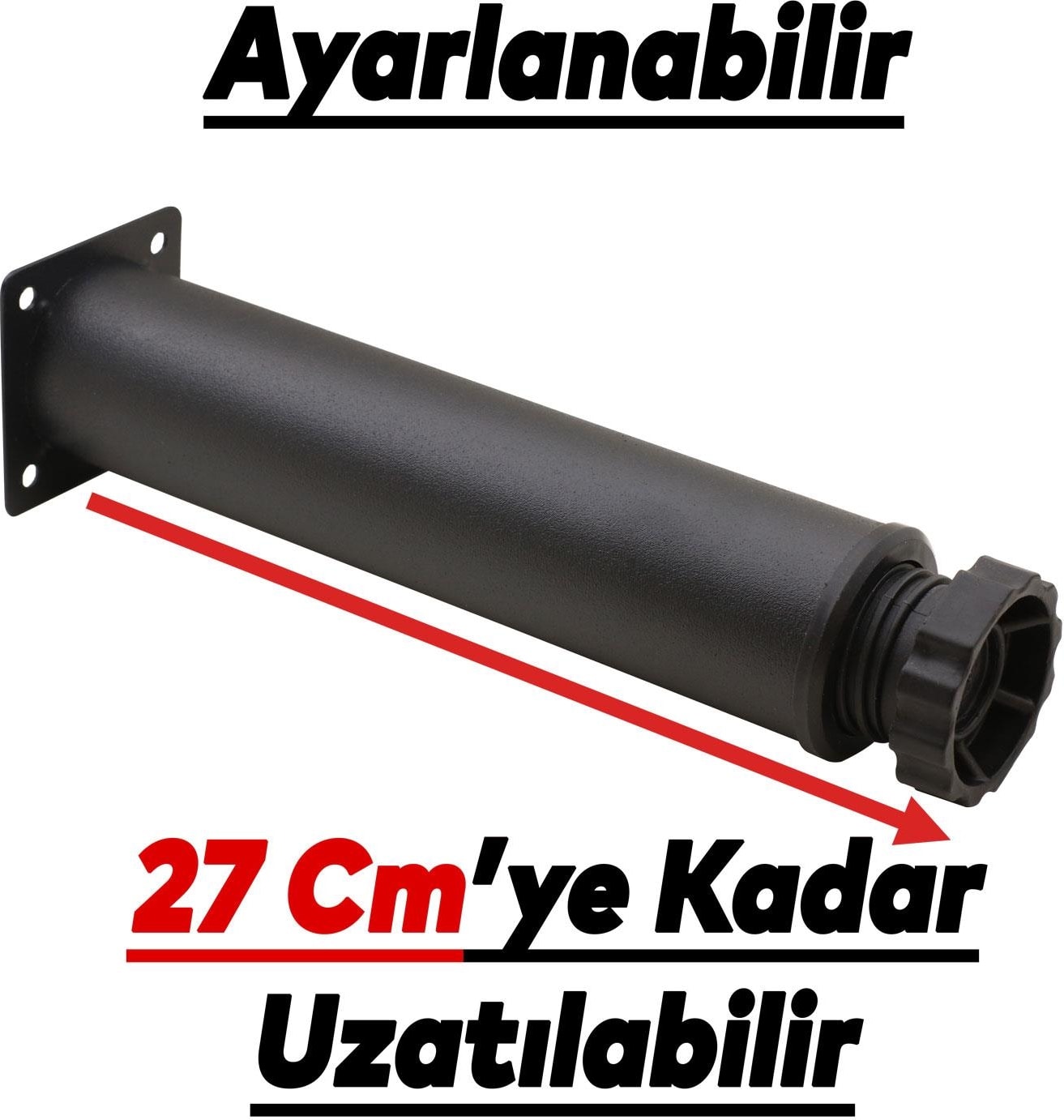 Ayarlanabilir Mobilya Kanepe Baza Koltuk Metal Destek Yükseltici Ayağı 25 Cm Siyah Ayakları (4 Adet)