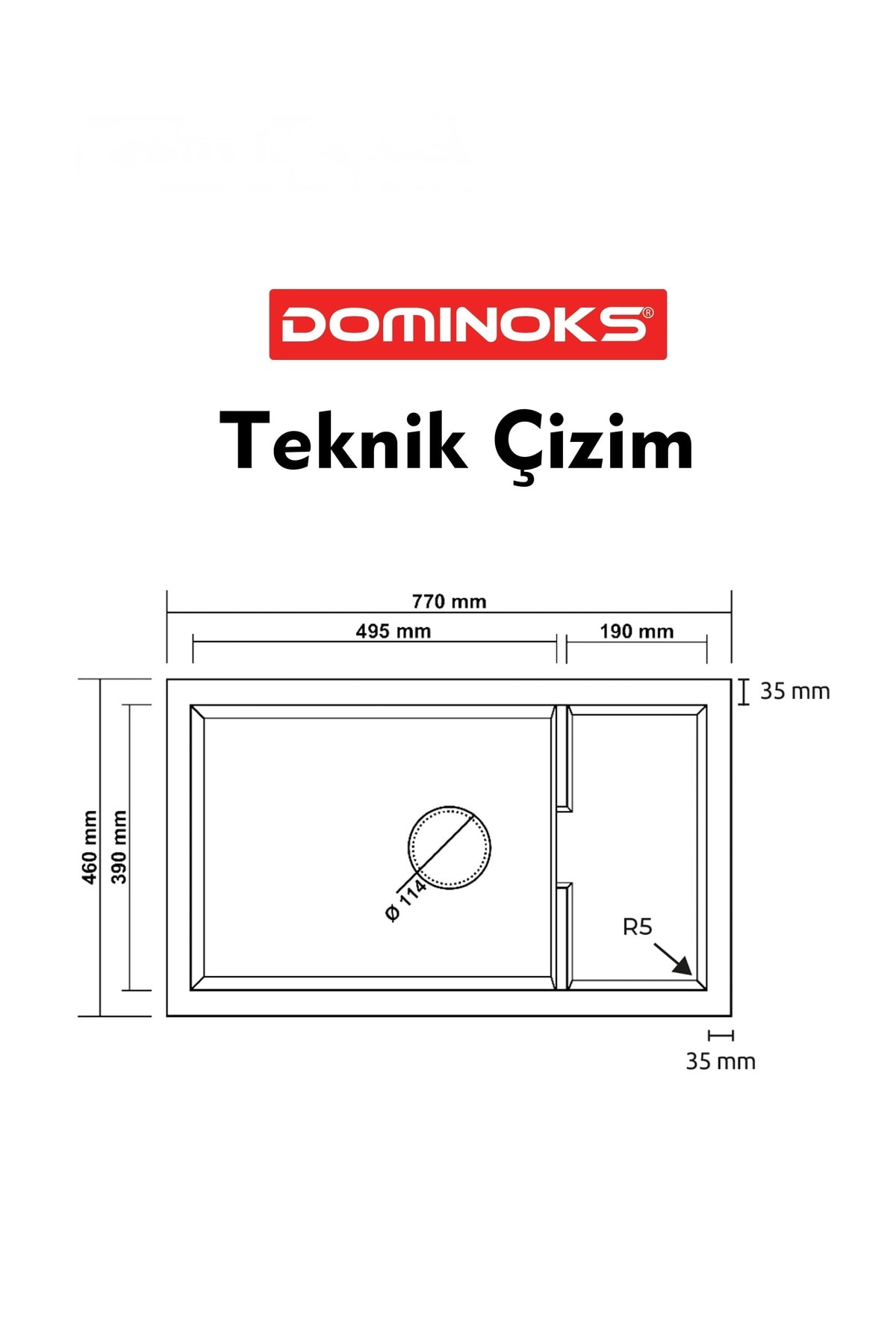 Oka77 Gri 46 x 77 CM Tezgah Altı Granit Evye