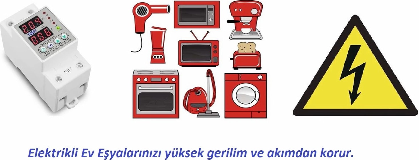 Voltaj ve Akım Koruma Rölesi Monofaz 63A Yüksek Alçak Gerilim Akım Koruyucu Elektrik Bekçisi