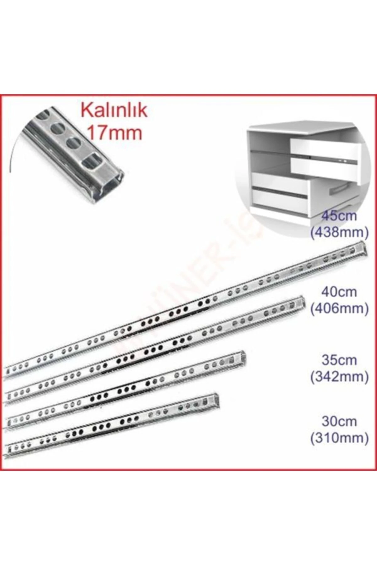 17mm 40cm Teleskopik Ray Çekmece Kızağı Çekmece Rayı (17X406)