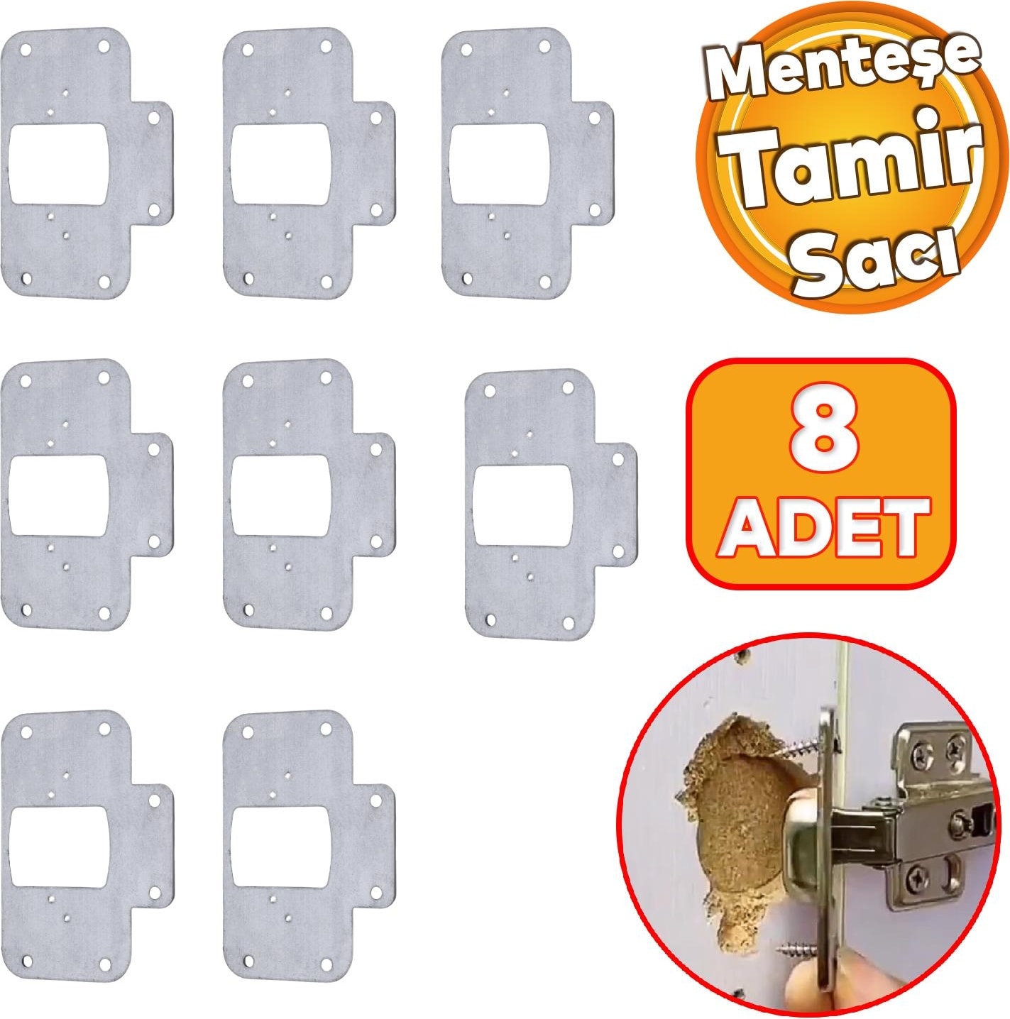Dolap Kapak Tas Taş Menteşe Tamir Sacı Saç Nobel Pratik Onarım Kiti 6,5x9 cm Yuva Tablası 8 Adet