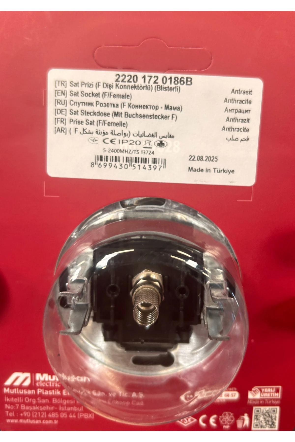 RİTA SAT PRİZİ F DİŞİ KONNEKTÖRLÜ BLİSTERLİ ANTRASİT