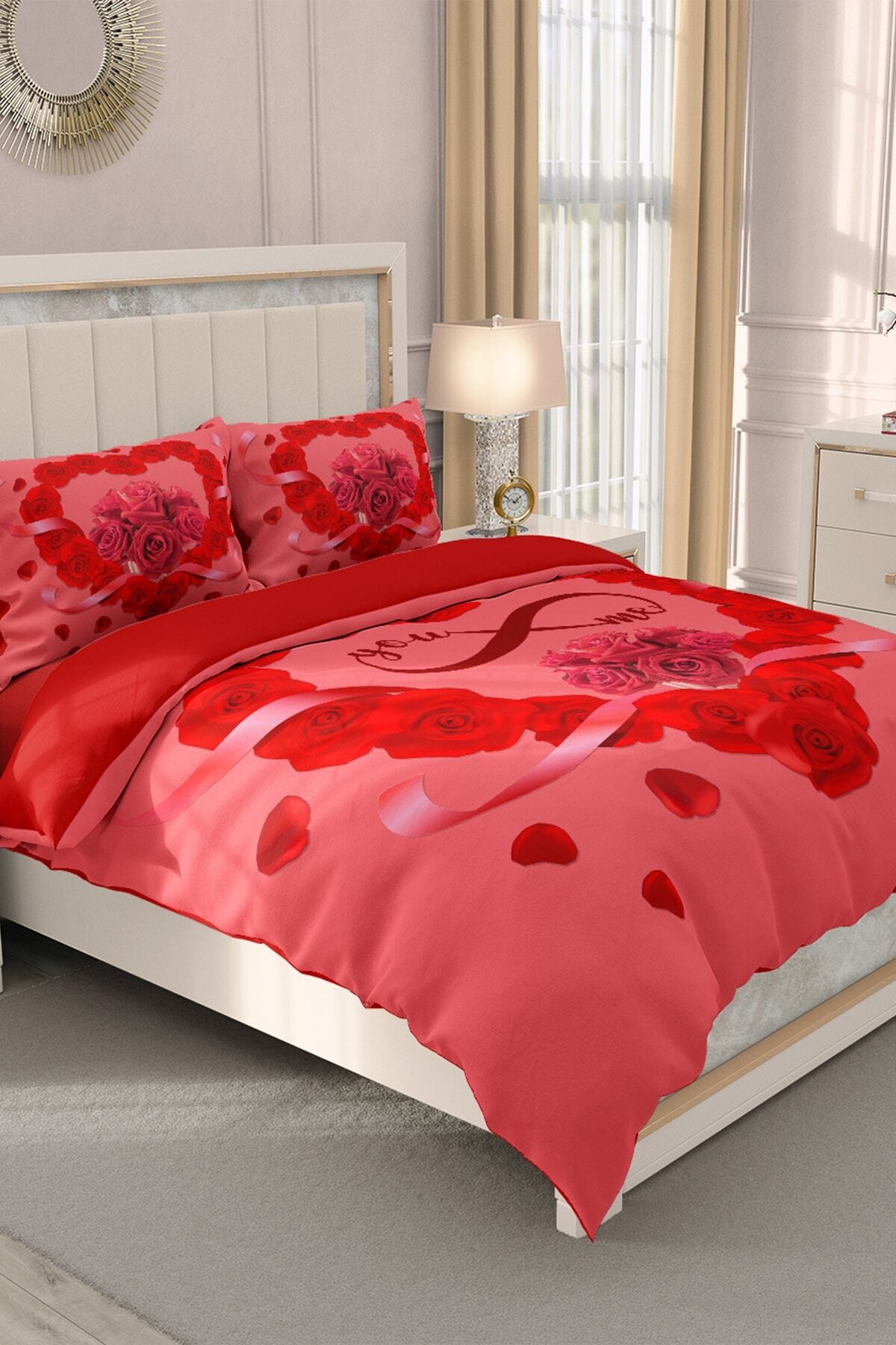 Kıng Sıze Sevgililer Günü Çift Kişilik Nevresim Takımı%100 Pamuk Saten 3d Sonsuza Kadar 220x240cm