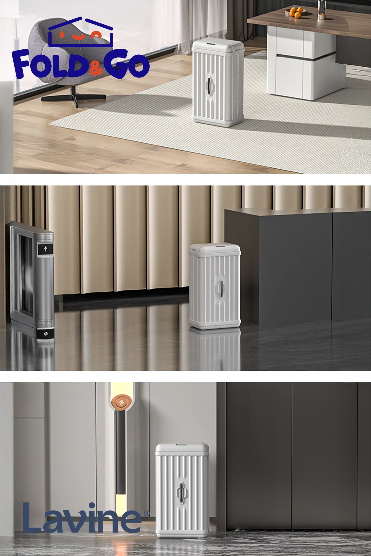 Lavine 50 Lt Sensörlü Çöp Kovası Portatif Katlanabilir Büyük Boy Premium ”beyaz”