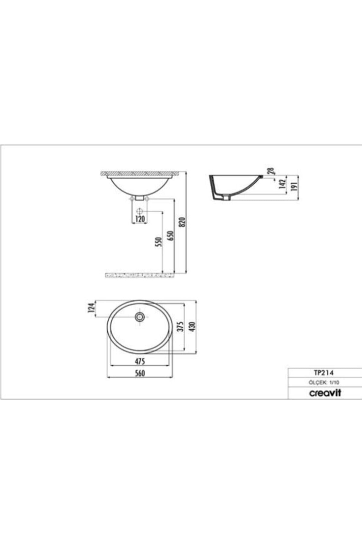 Tp214 Tezgah Altı Oval Lavabo 37x47 Cm Beyaz