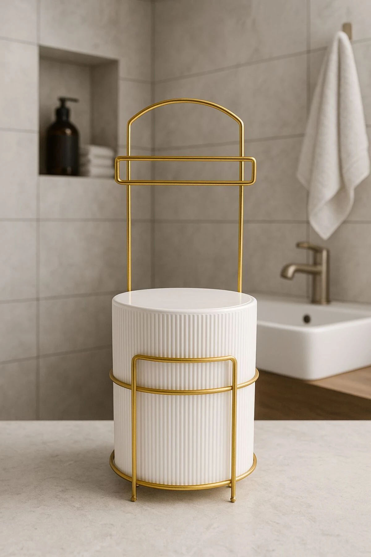 LÜX GOLD BANYO WC TUVALET KAĞITLIĞI ÇÖP KOVASI TAKIM PLASTİK KOVA 6 LİTRE PASLANMAZ TEL