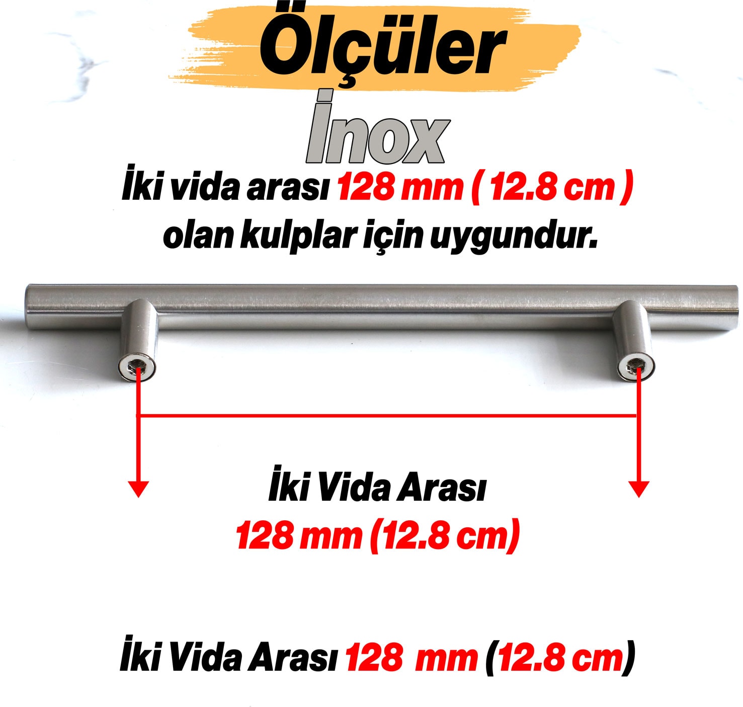 Alteta 128 mm Inox Metal 10 Adet Mobilya Mutfak Çekmece Dolap Dolabı Kapak Kulpu Kulbu Kulpları