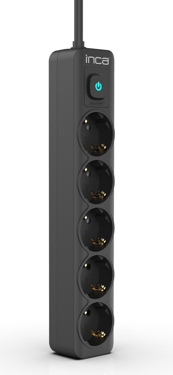 IPW-44SY 5 Port Akım Korumalı LED Tuşlu Priz 1.5m - Siyah