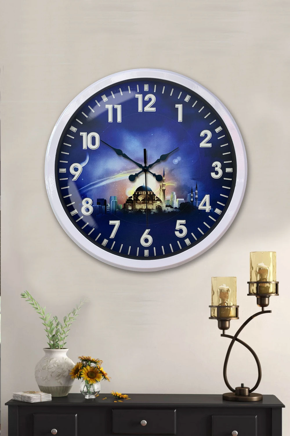 52 cm Beyaz Metal Islam Duvar Saati