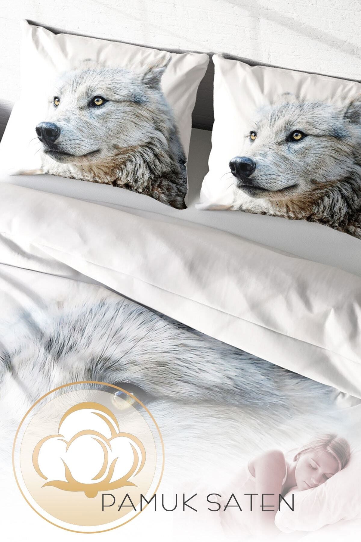 Kıng Sıze White Wolf Naturel Çift Kişilik Nevresim Takımı 220x240cm