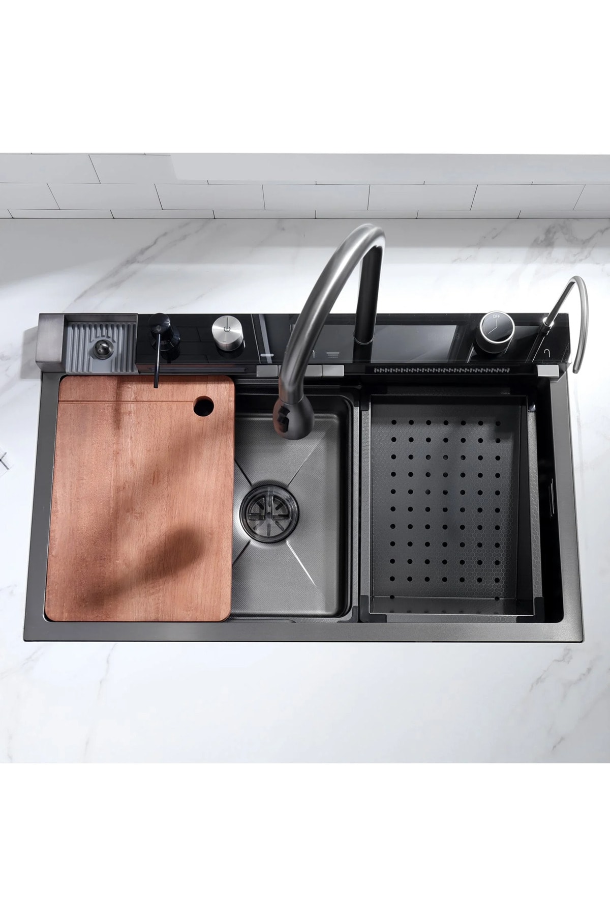 Dijital Lüks Şelale Tasarımlı Akıllı Eviye As3547 75×45 Cm. Antrasit. 5 Yıl Garantili.