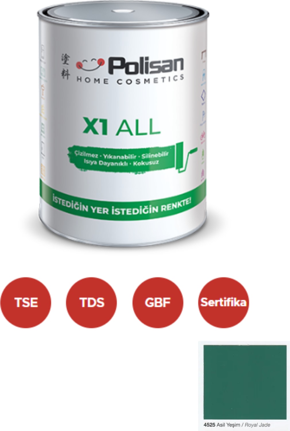X1 All Dönüşüm Boyası 0,75 Lt Asil Yeşim / 4525