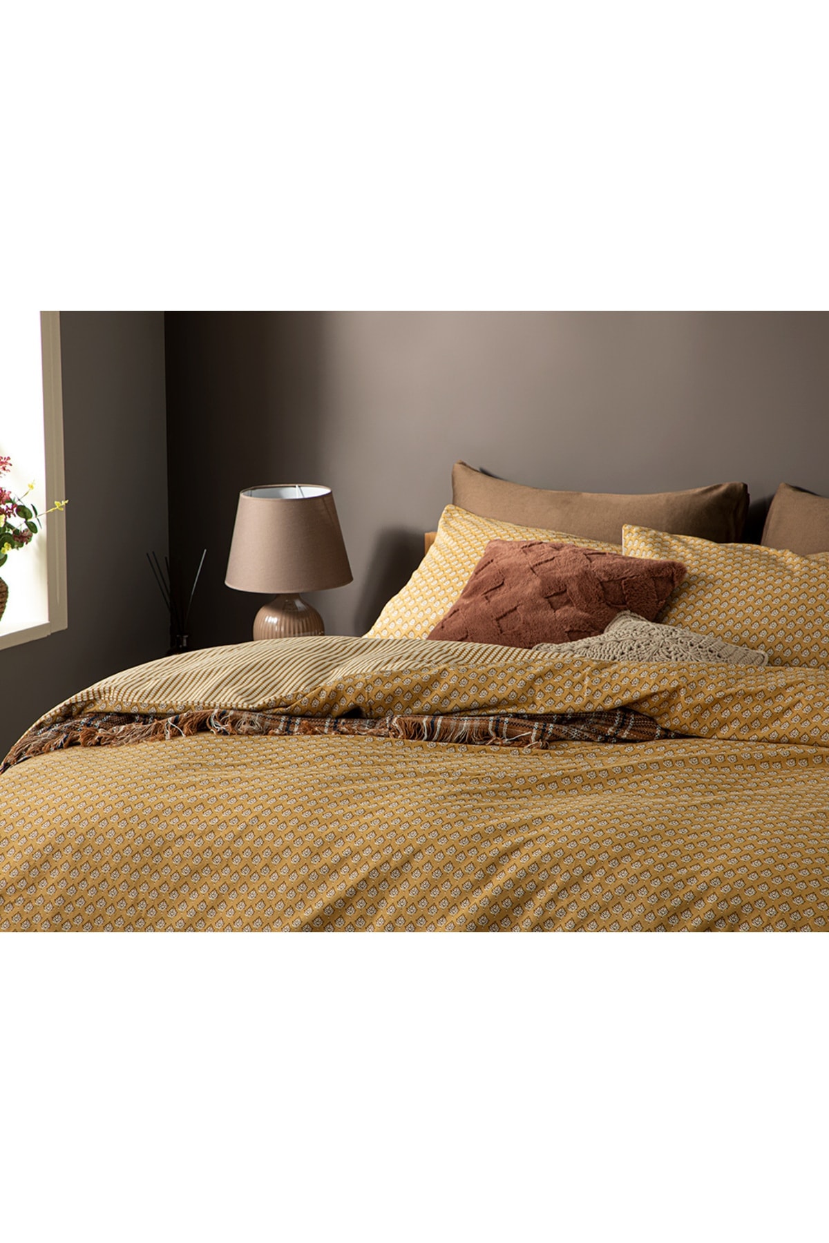 Palm Krep Tek Kişilik Nevresim Takımı 160x220 Cm Hardal