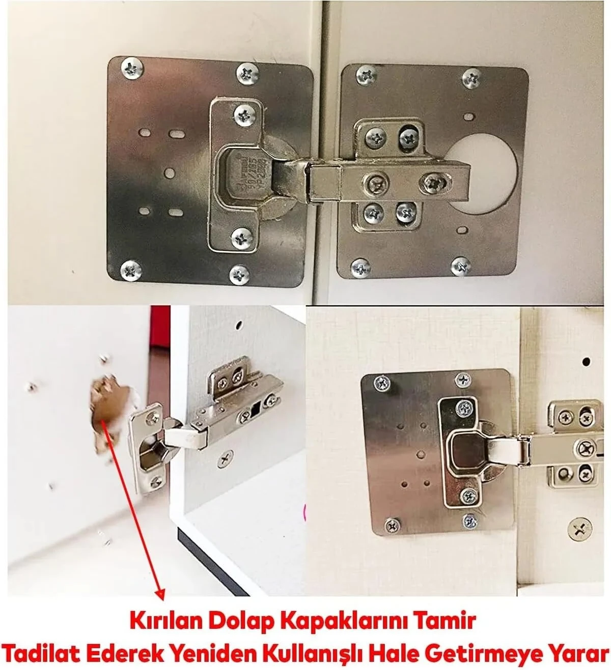 6 Adet Dolap Kapağı Menteşe Tamir Sacı Seti (metrik Ve Sunta Vidaları Ile)