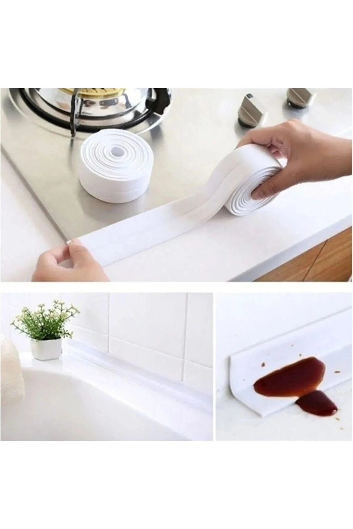 Banyo Küvet Mutfak Lavabo Beyaz Su Sızdırmaz Bant Su Geçirmez Kenar Bandı Tamir Bandı (3.2 Metre )