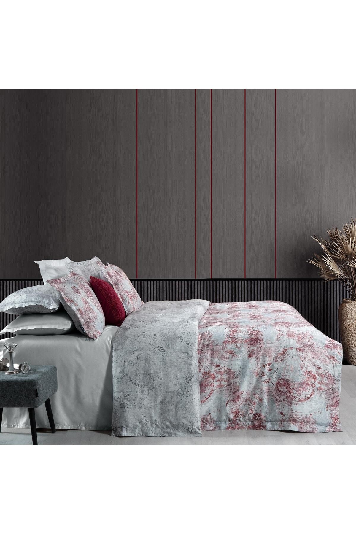 Rostov King Size %100 Pamuk Saten "300 TC" Nevresim Takımı Gri