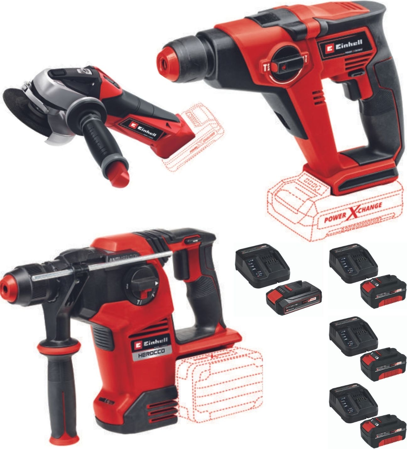 Te-Hd 18/12 Vidalama Matkap Te-Ag 18/115 Avuç Taşlama Herocco 36/28 Kırıcı 3X4.0AH+2.5AH Starter Kit Akülü Set