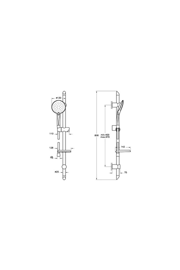 Shine Round A45628wsa 3f Sürgülü El Duşu Takımı, Krom