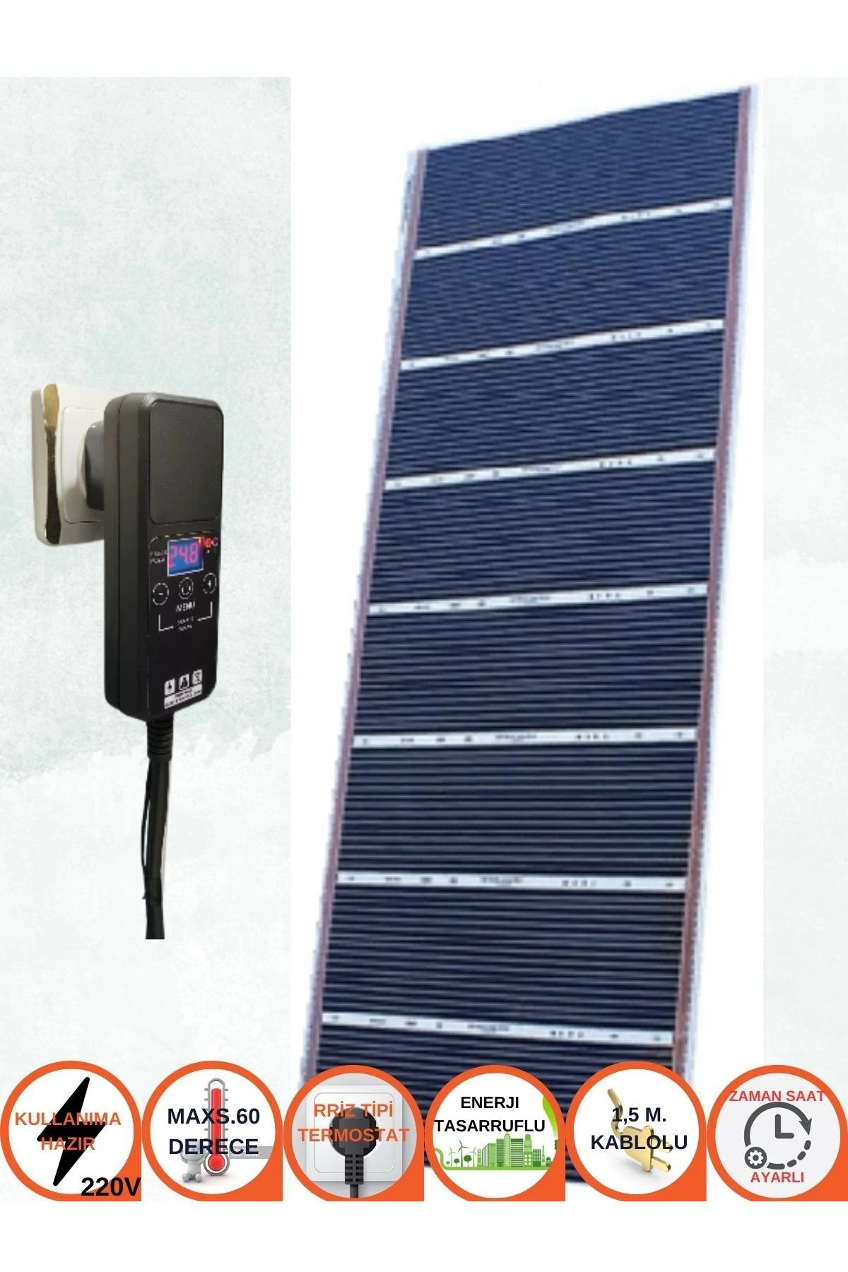 Karbon film ısıtıcı 300x250cm Zaman ayarlı dijital termostatlı ısı izolasyon keçeli