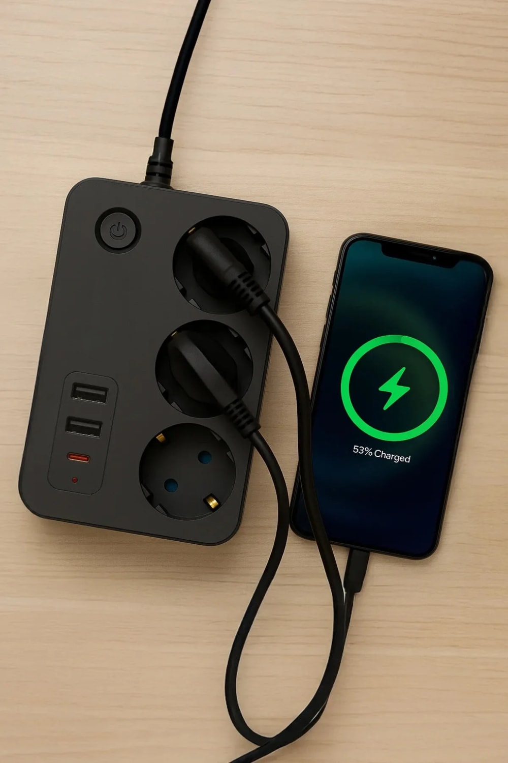 Üçlü Akım Korumalı Çocuk Korumalı 2x USB 1x Type-C Grup Priz Uzatma 2 mt Kablolu