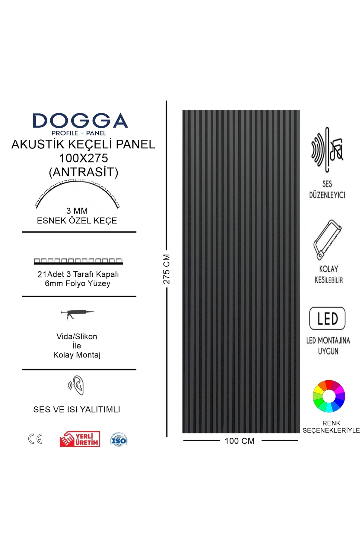 Ahşap Akustik Duvar Paneli 100x280 Cm Dekoratif Keçeli Duvar Paneli Mdf 100x280