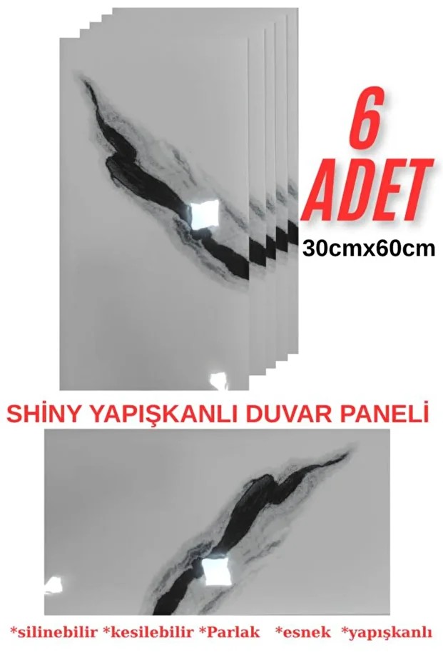 6 Adet 60cmx30cm Mermer Desenli Yapışkanlı Karavan Banyo Wc Duvar Kaplama Paneli Kağıdı BS8079