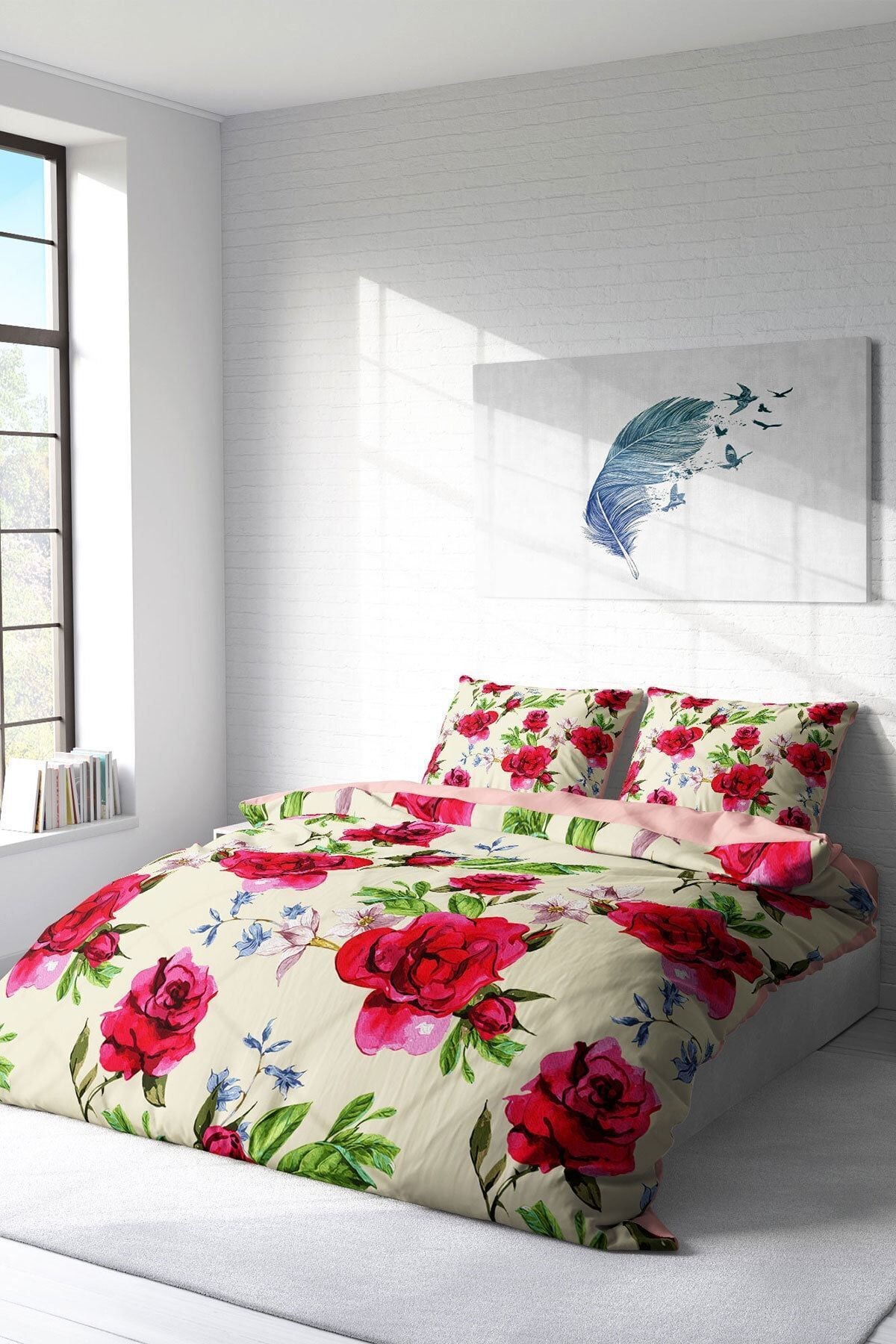 Aquarelle Rose Naturel Çift Kişilik Nevresim Takımı