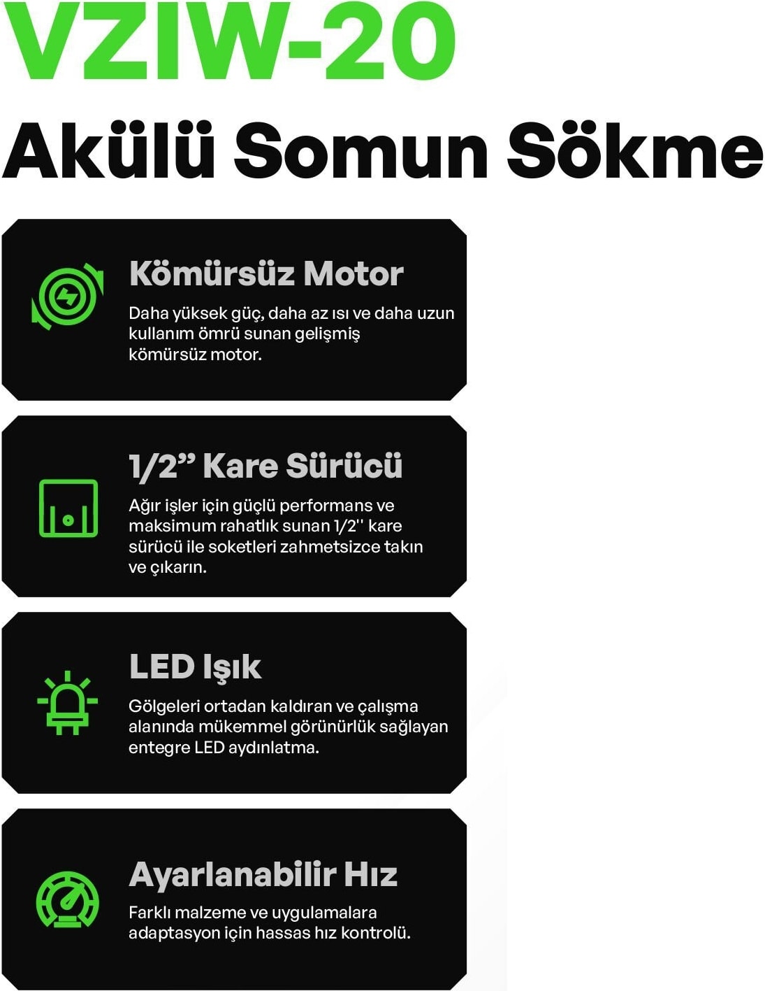 Voltz - 500 Nm - 1/2 - 20 Volt 5 Amper Akülü Somun Sökme Sıkma Makine Seti (Vzıw-20)