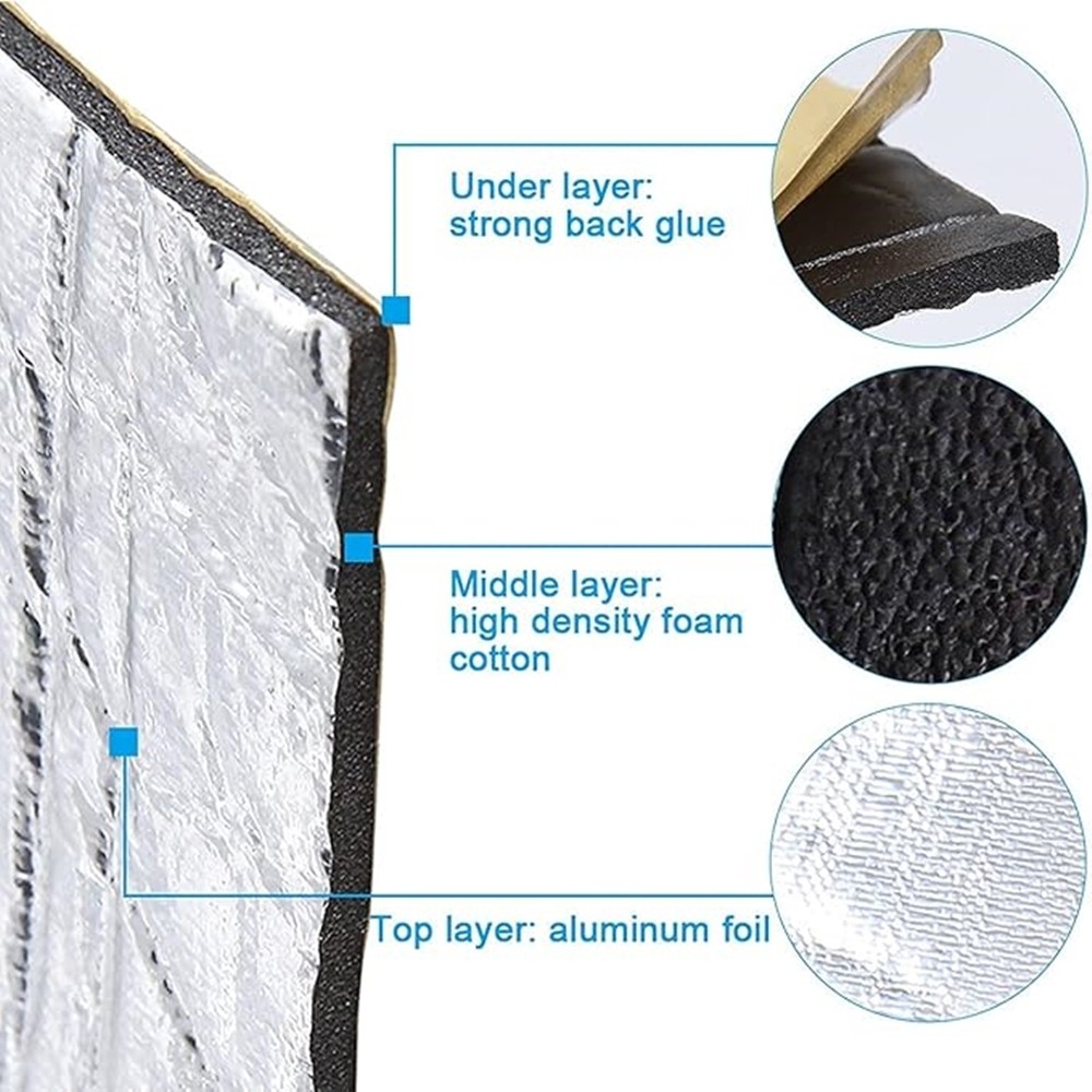 10 Adet 60x30cm Folyolu Oto Ses Isı Yalıtım Pedi Gürültü ve Isı Kalkanı 9mm Et Kalınlığında Kendinden Yapışkanlı