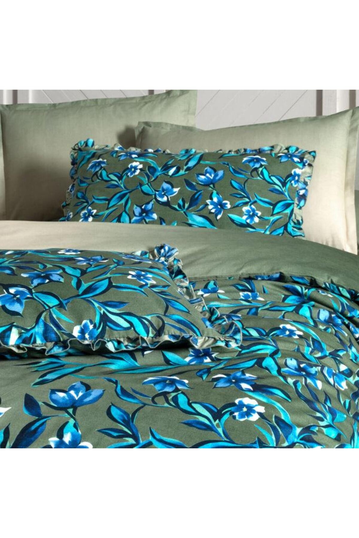 Ayder King Size %100 Pamuk Çift Taraflı Nevresim Takımı Yeşil