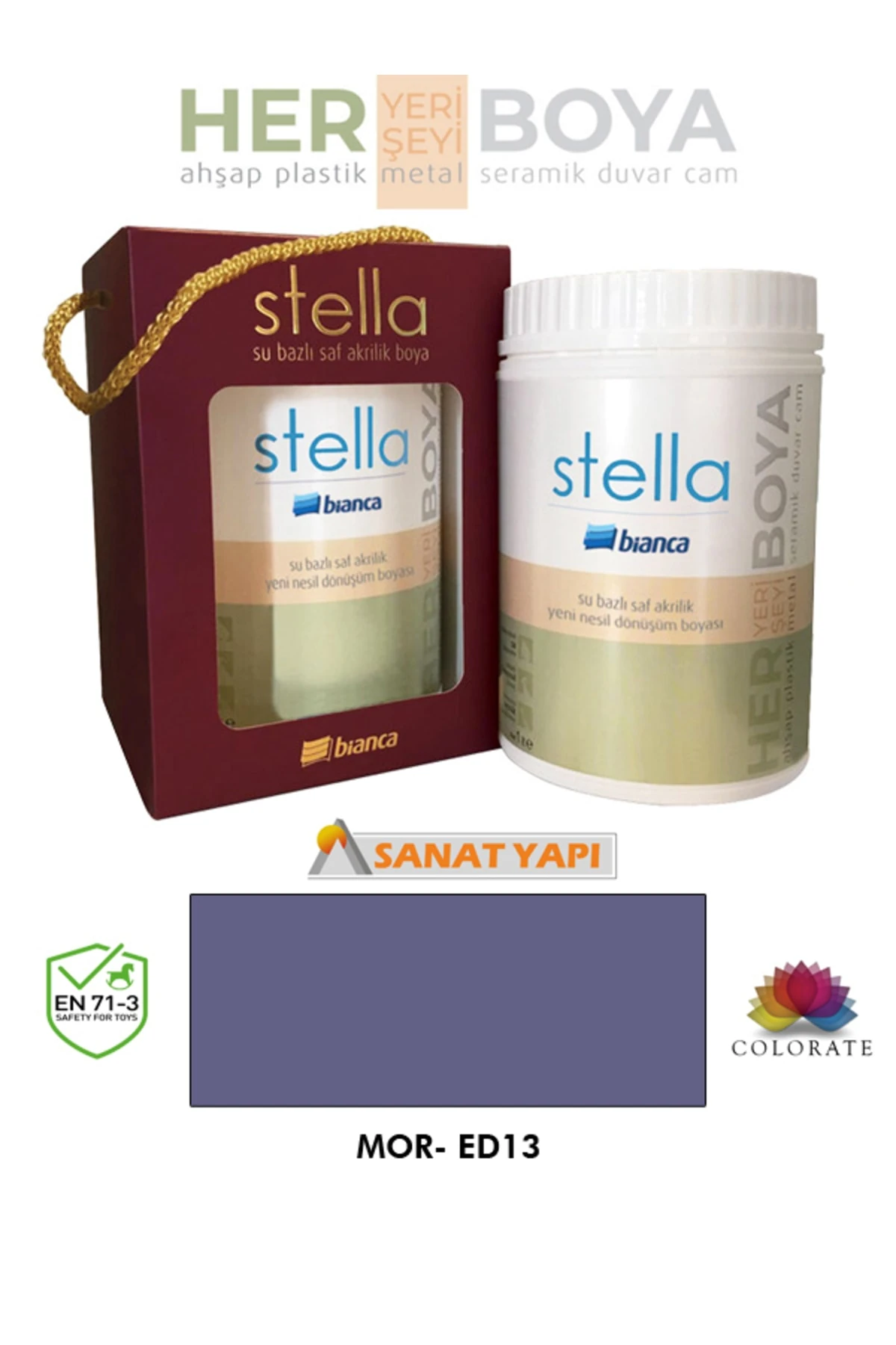 Stella Su Bazlı Saf Akrilik Boya Mor 1lt