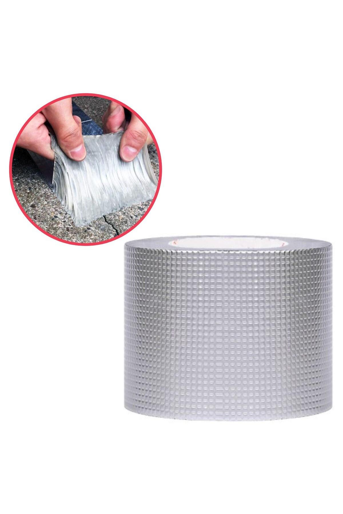 OZKUVVET Folyo Kauçuk Bant Yapışkanlı Su Geçirmez Çatı Boru Tamir Bandı (2Metre x 10 Cm)