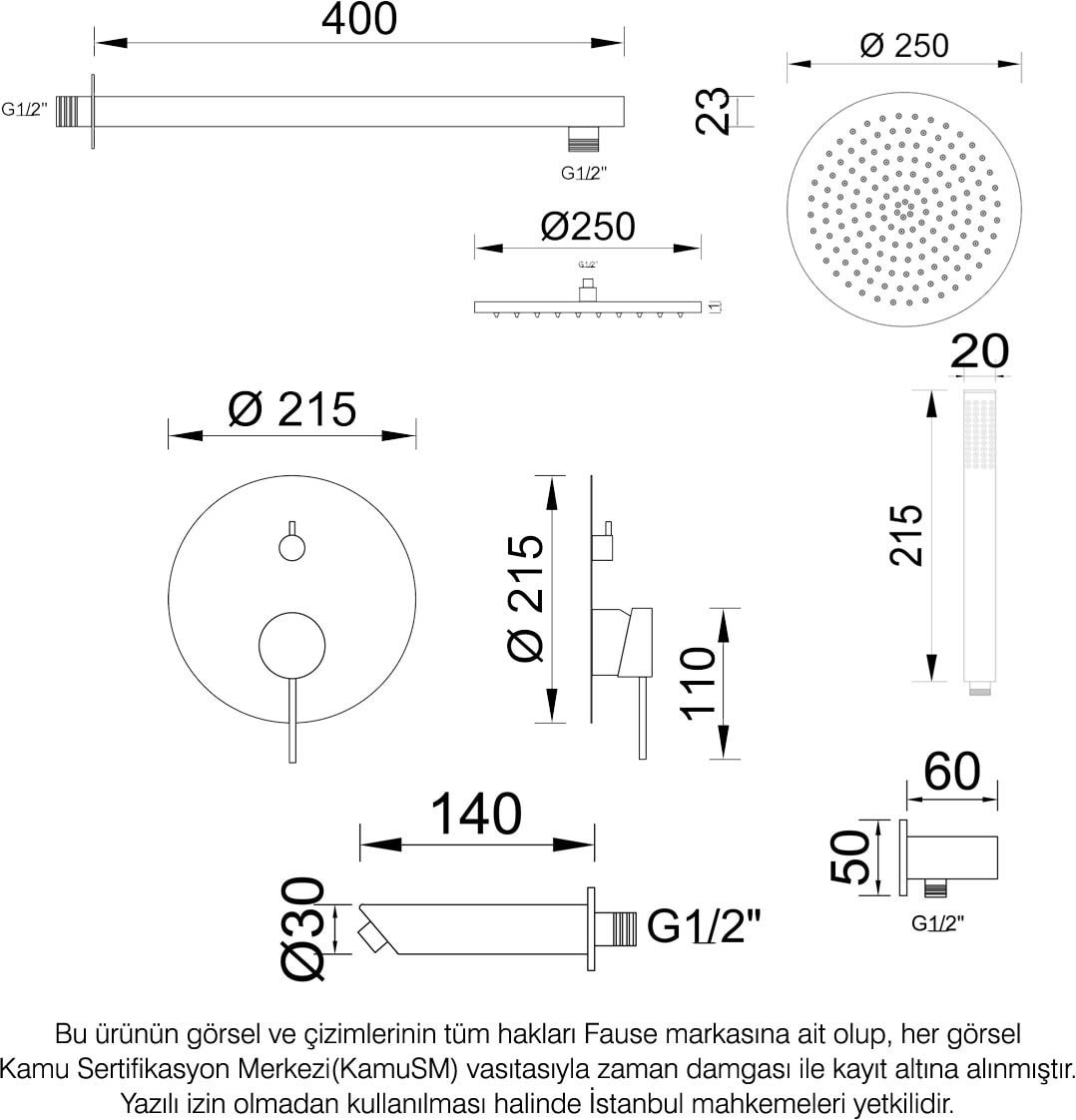 Tam Ankastre Duş Seti Adonis Siyah FAU107-B