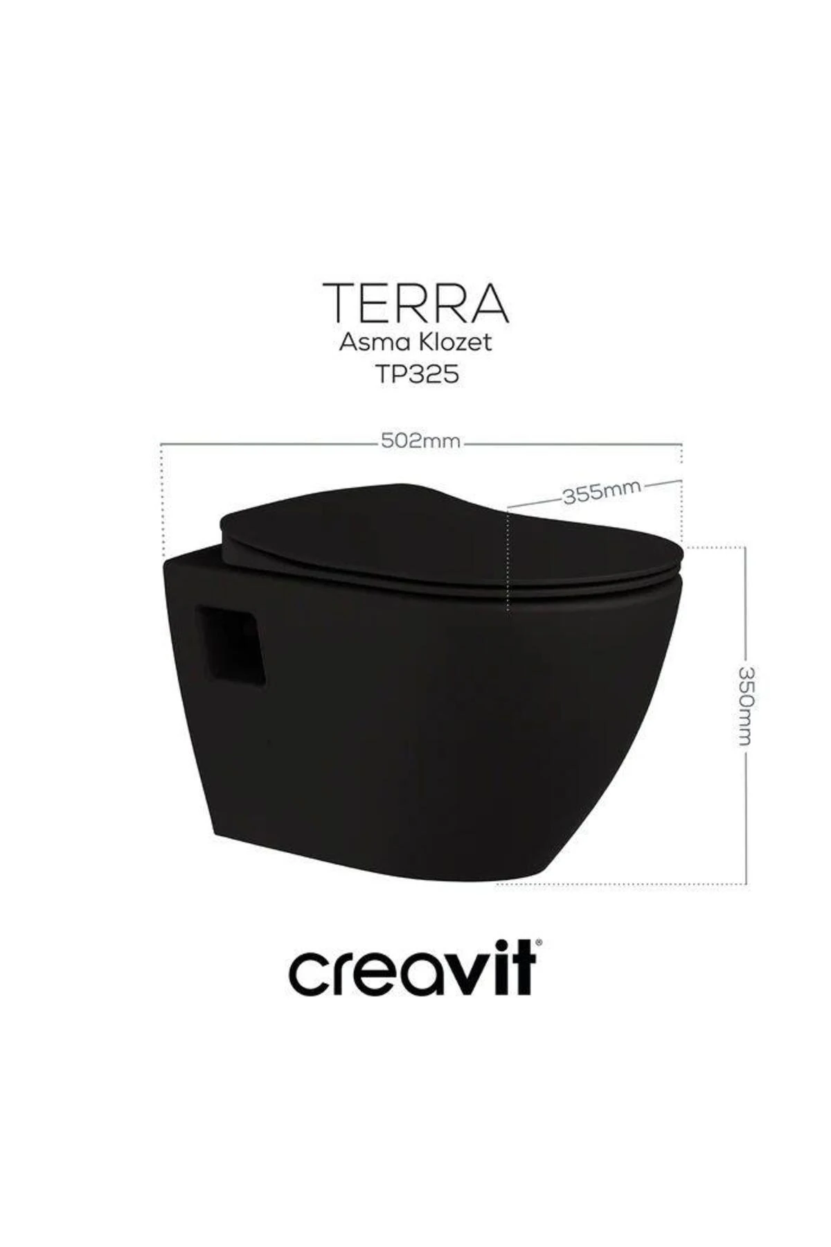 Terra Asma Klozet (TP325.SM) Mat Siyah + Duck Yavaş Kapanan Kapak Mat Siyah 2'li Set