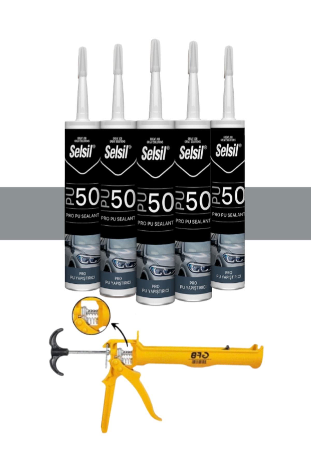 Poliüretan Gri Mastik 280 Ml. 5 Adet + Gfb Alüminyum Silikon Tabancası