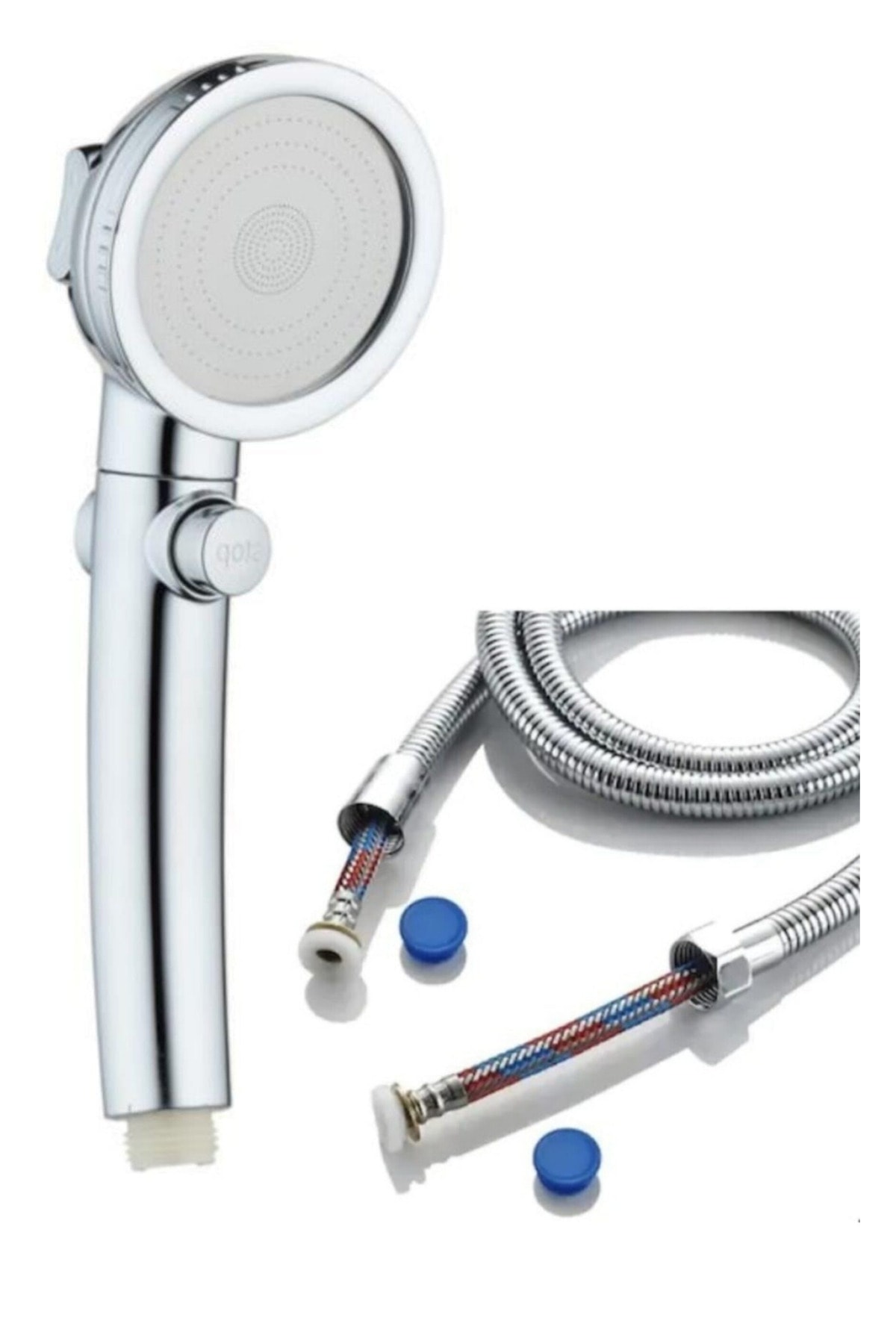 Duş Başlığı Krom 3 Sprey Ayarı Açık/kapalı Durak Anahtarı Çelik Örgülü Duş Spiral Hortumu 150 Cm