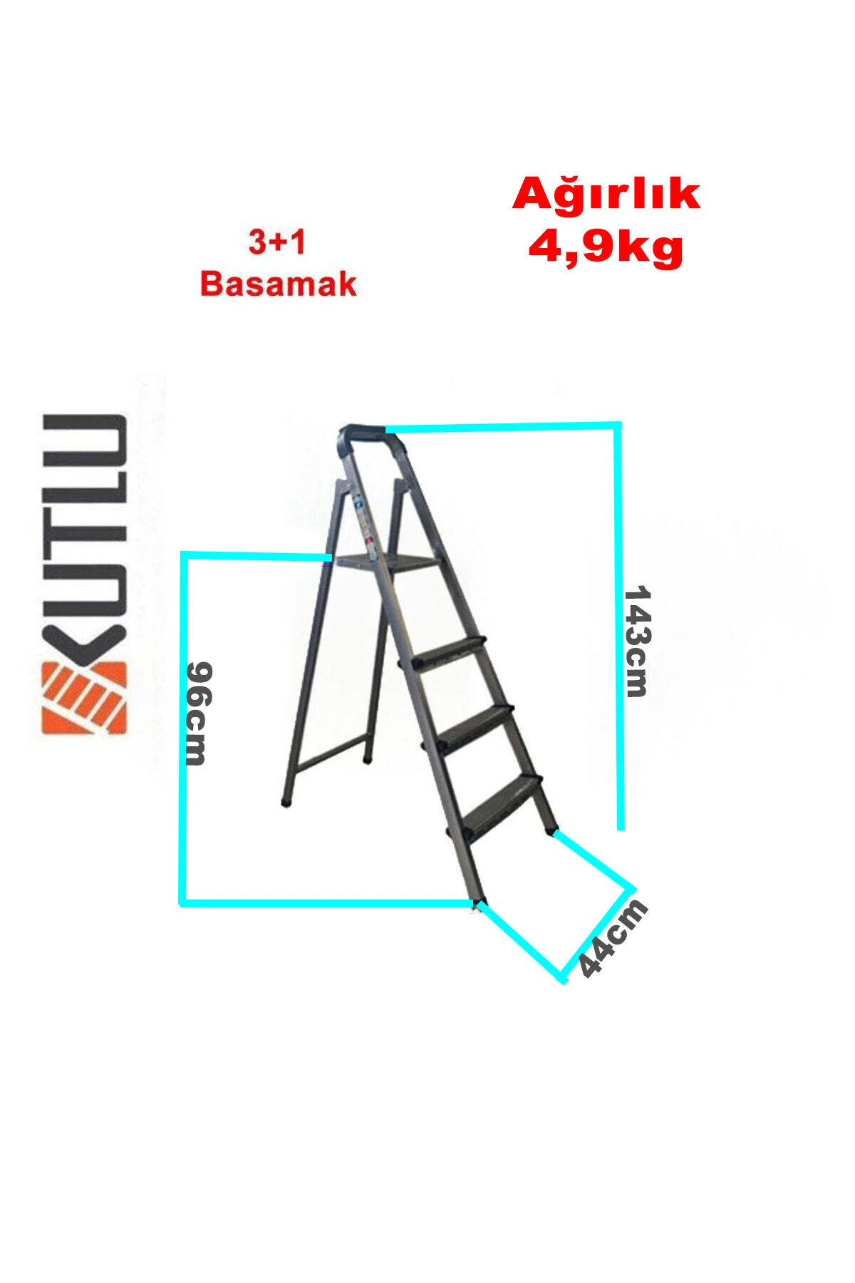 Kutlu Dayanıklı 3+1 Metal Basamaklı Merdiven