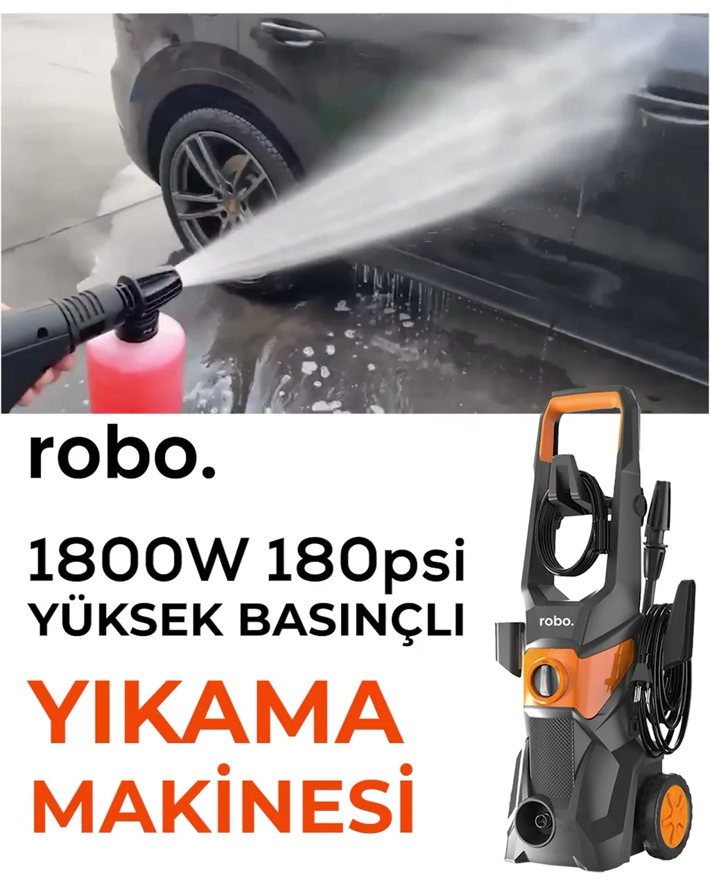 Yüksek Basınçlı Yıkama Makinesi 1800w 180 Bar Yeni Versiyon