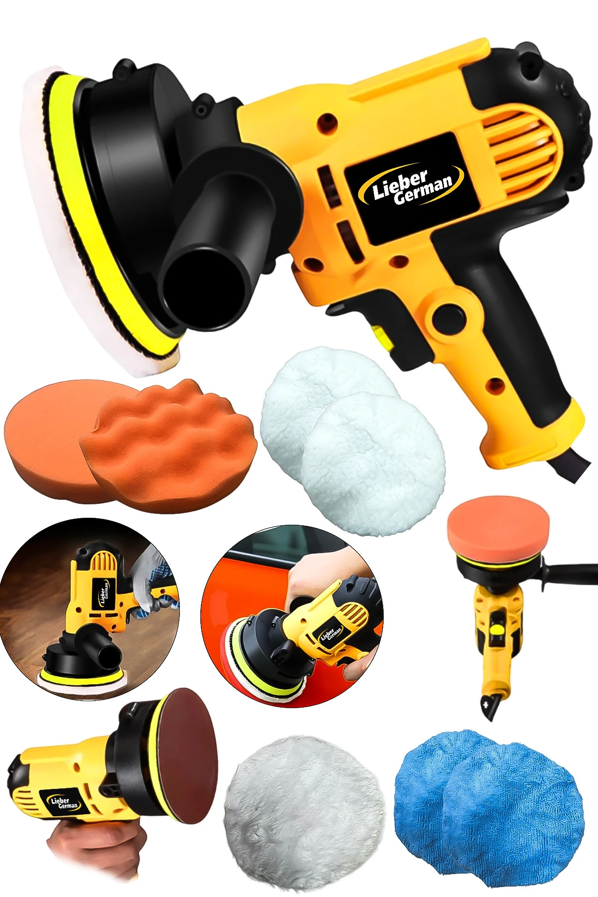 Teknoloji Setli 6 Kademe Devir Ayarlı 115 MM Dik Polisaj Halı Koltuk Yıkama Cila Polisaj Makinası