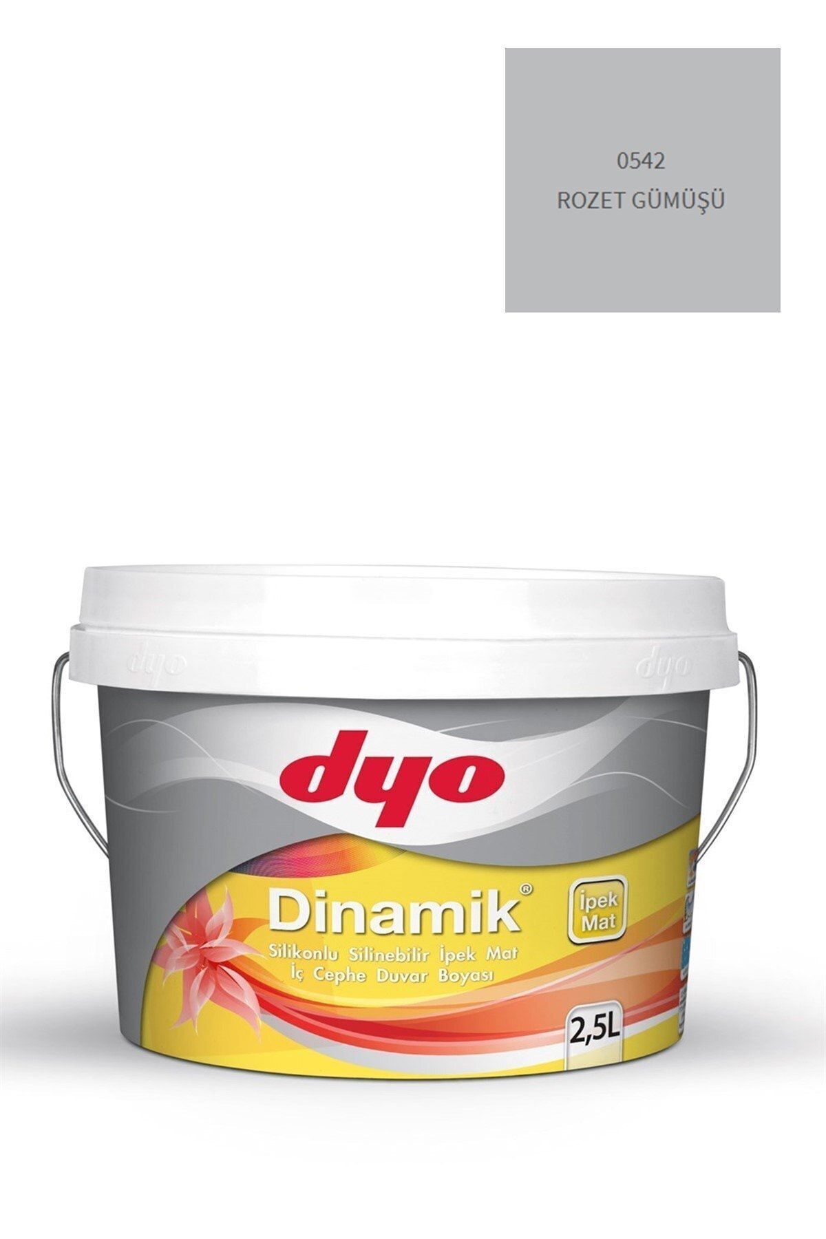 Dinamik Silikonlu Silinebilir Ipek Mat Iç Cephe Duvar Boyası 0542 Rozet Gümüşü 2,5 Lt