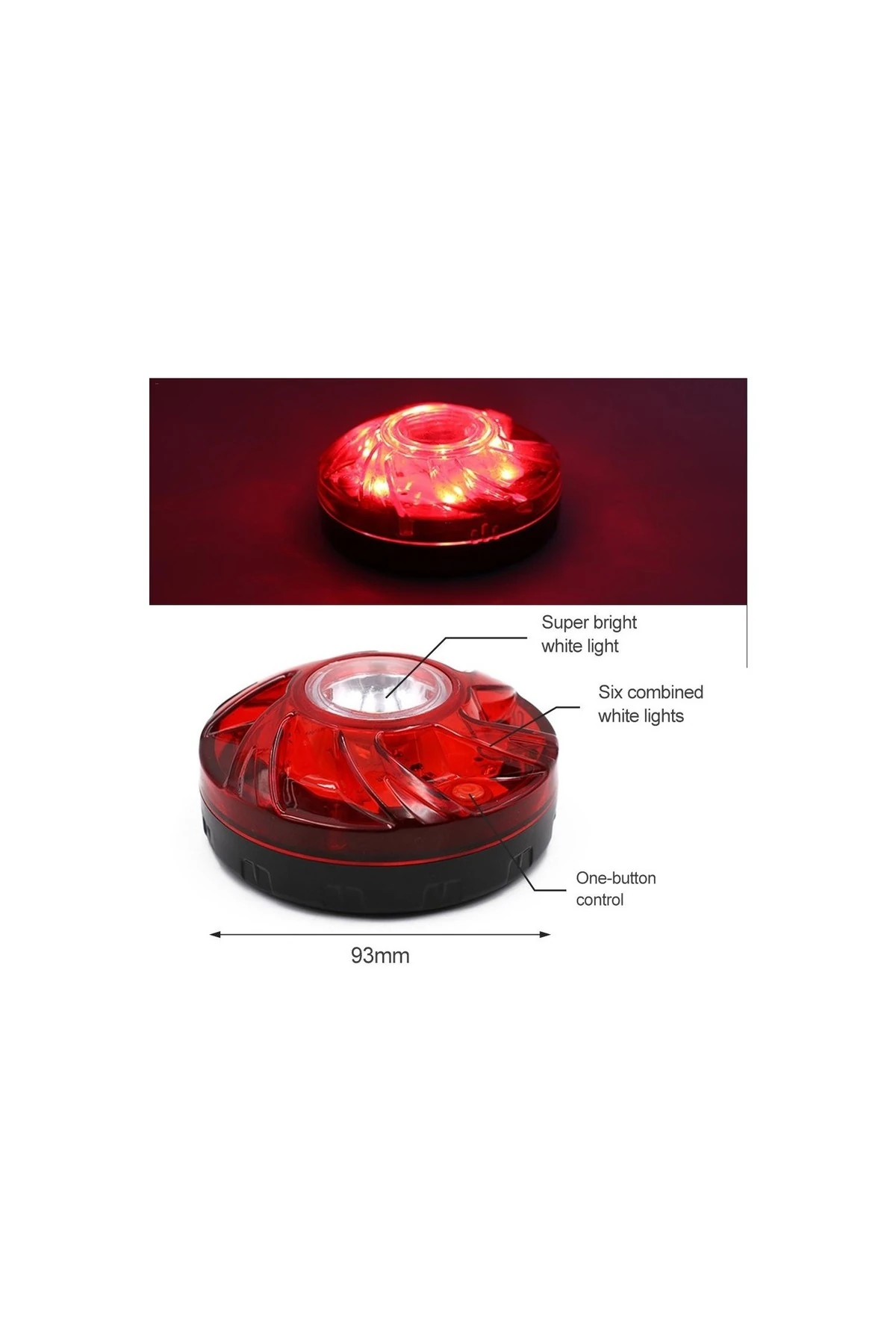 Pil ile Çalışan - Araç - İş Makinesi - Kepçe-Traktör İkaz Işığı - Kırmızı Ledli Flaşör + El feneri