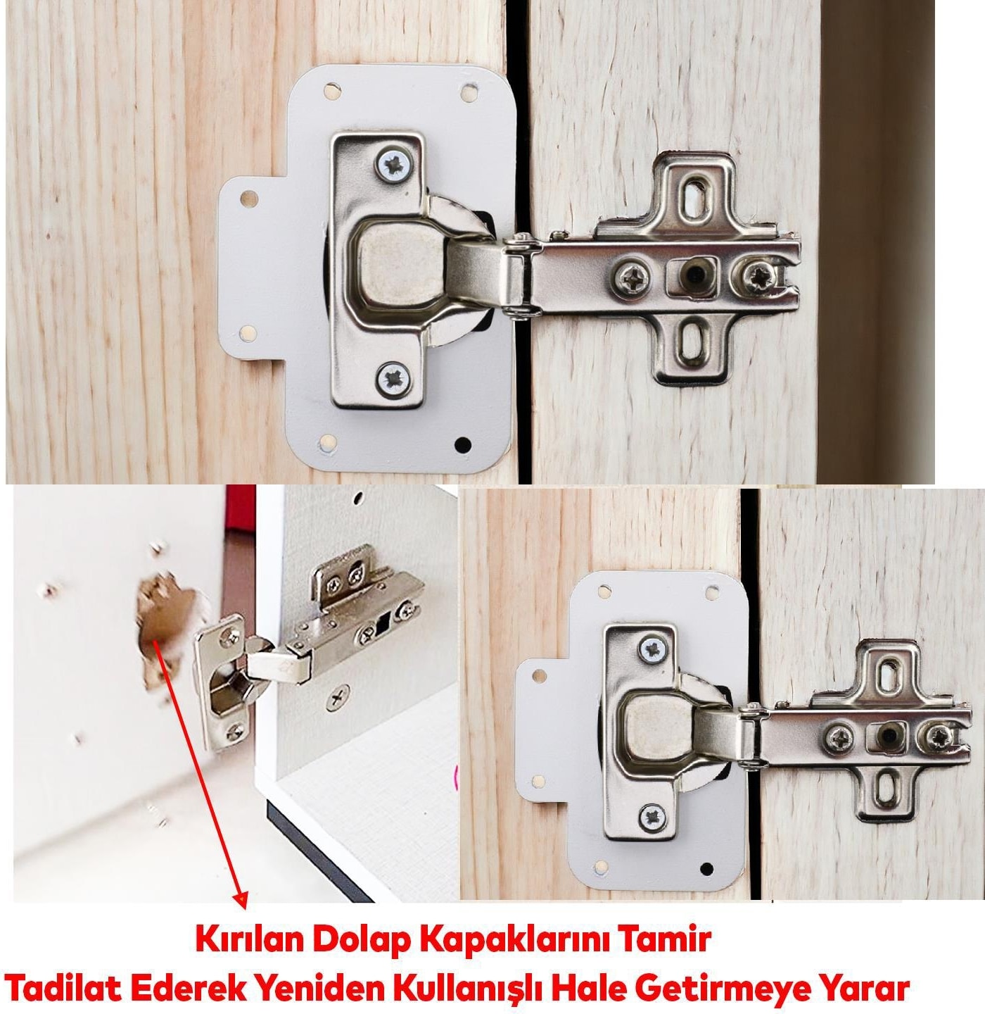 Beyaz Dolap Kapak Taş Tas Menteşe Metal Tamir Sacı 12 Adet Pratik Onarım Kiti Yuva Tablası 6,5x9