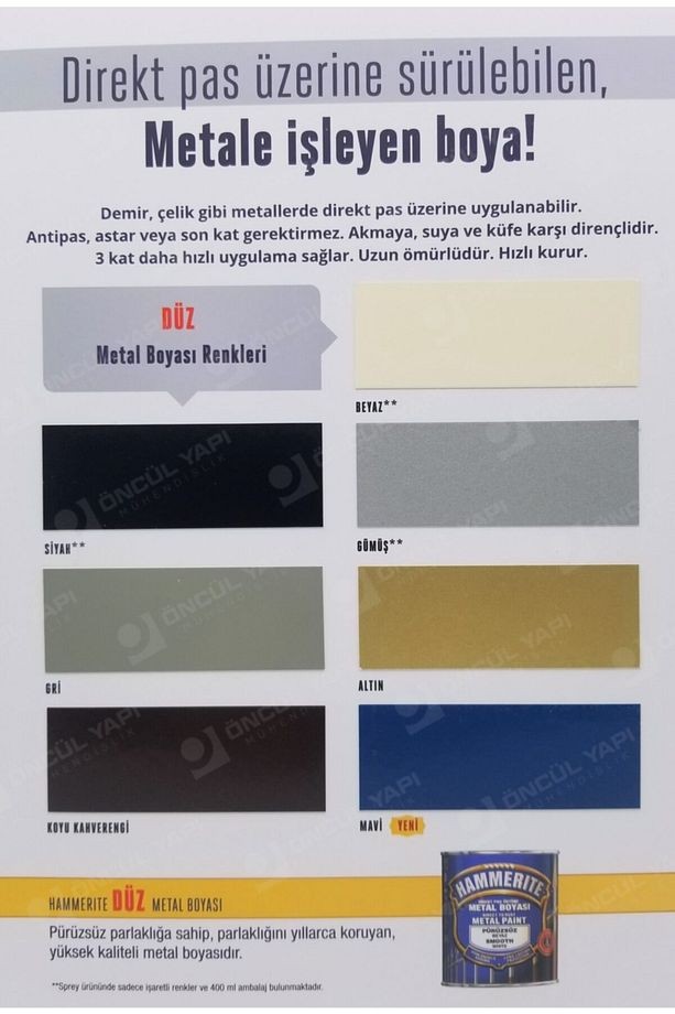 Hammerite Pas Üstü Metal Boyası 0,25 lt
