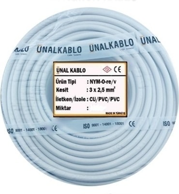 3x2.5 Nym - 15 Metre Tek Damar Antigron Kablo