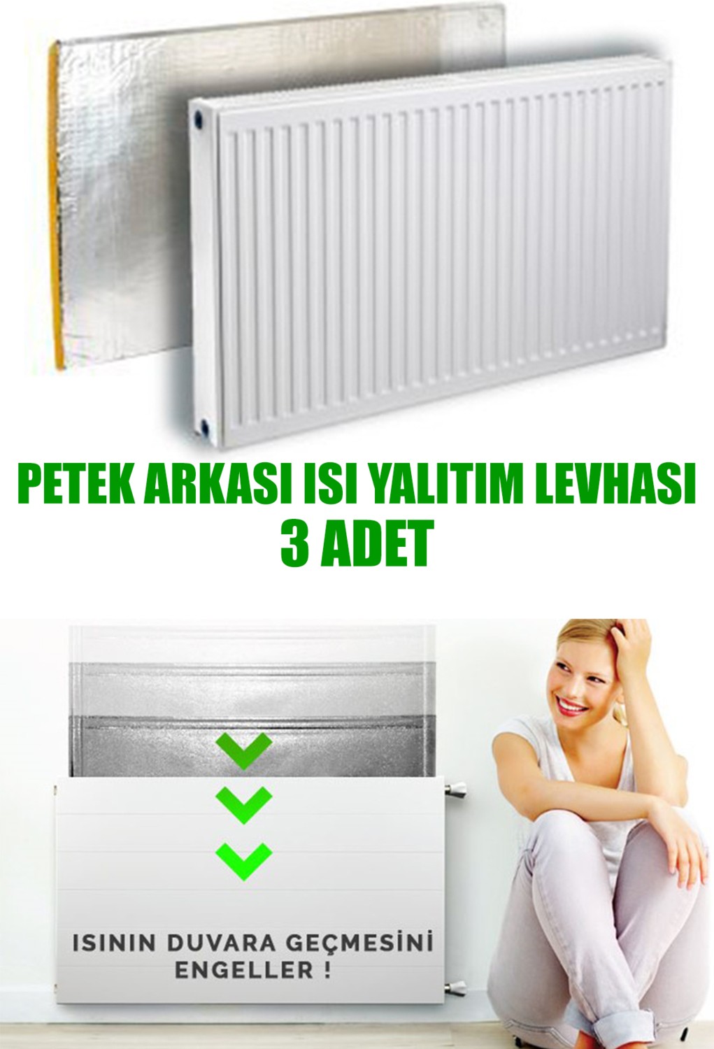 Ankaflex 3 Adet Kalorifer Peteği Arkası Isı Yalıtım Levhası ve 3 Adet Kapı Altı Rüzgar ve Ses Önleyici