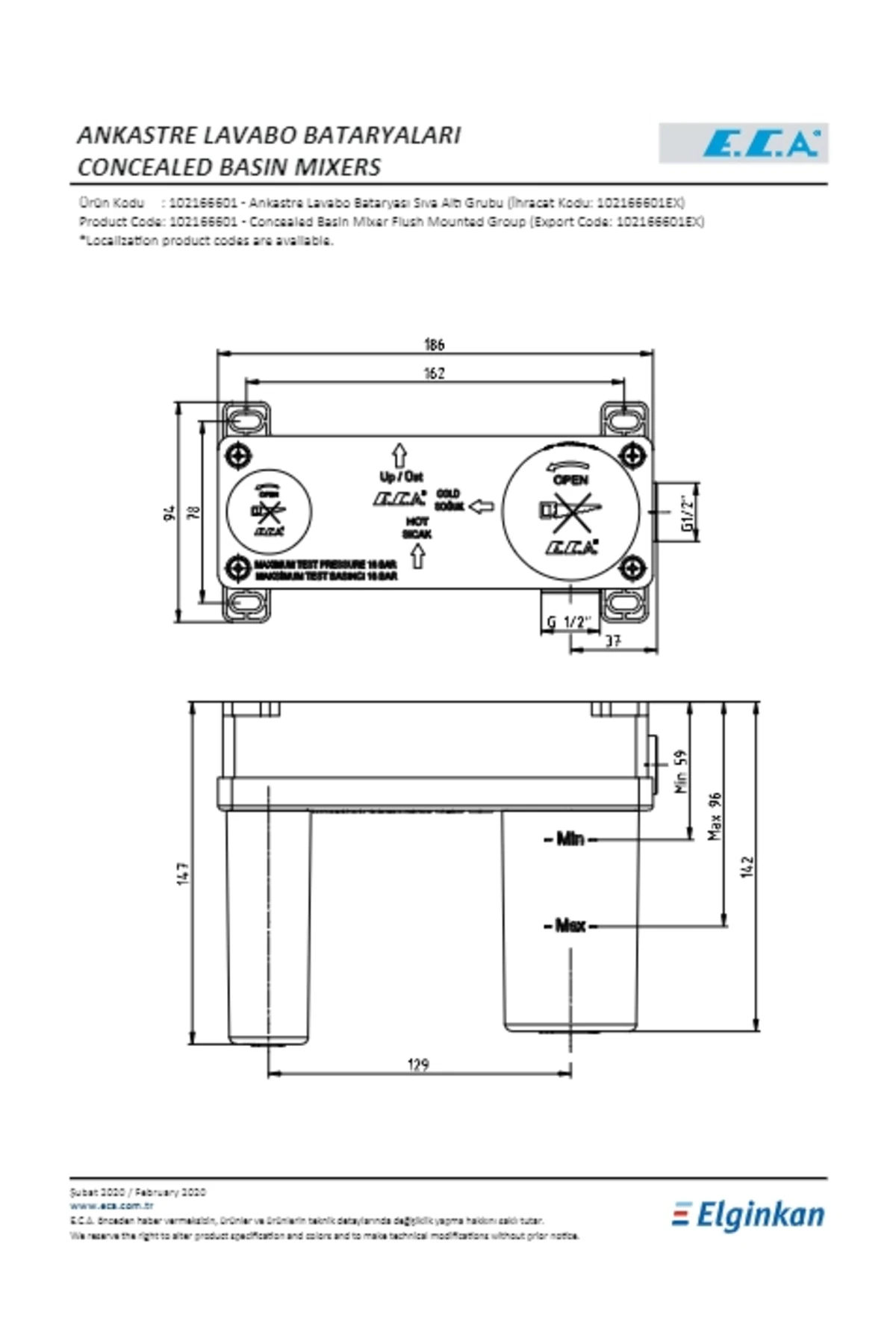 Ankastre Lavabo Bataryası Sıva Altı