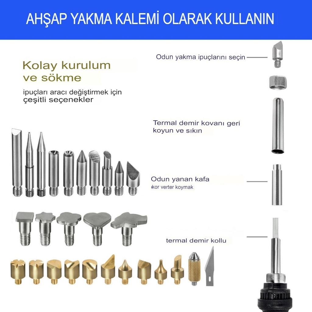 Isı Ayarlı 37LI Ahşap Yakma Kalemi ve Elektrik Havya Seti