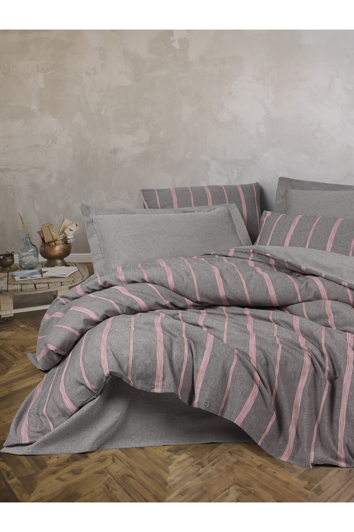 Ribbed Çift Kişilik Nevresim Takımı Barisan Gri